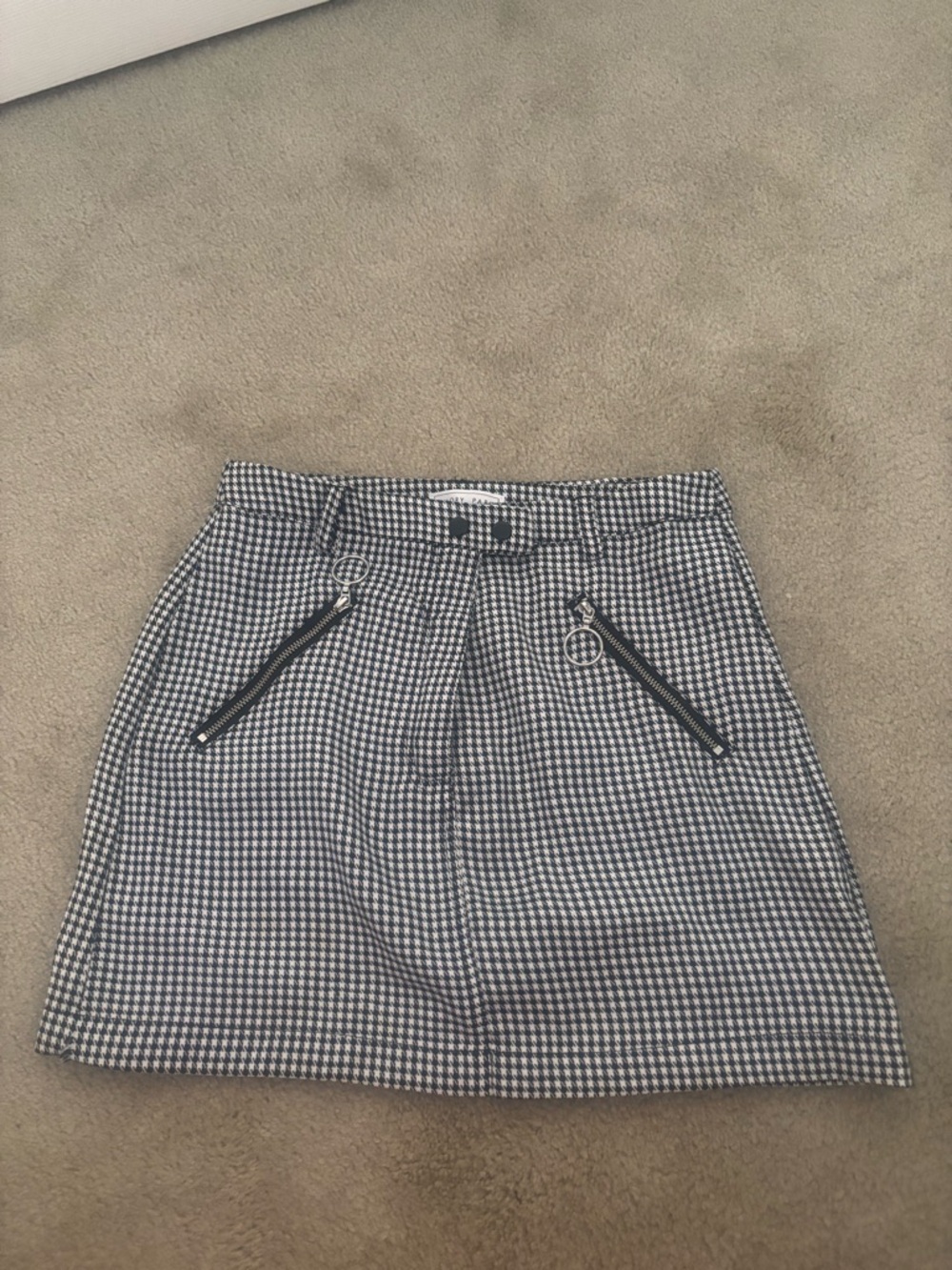 Checked Mini Skirt with Zip Pocket Detail - Black & White